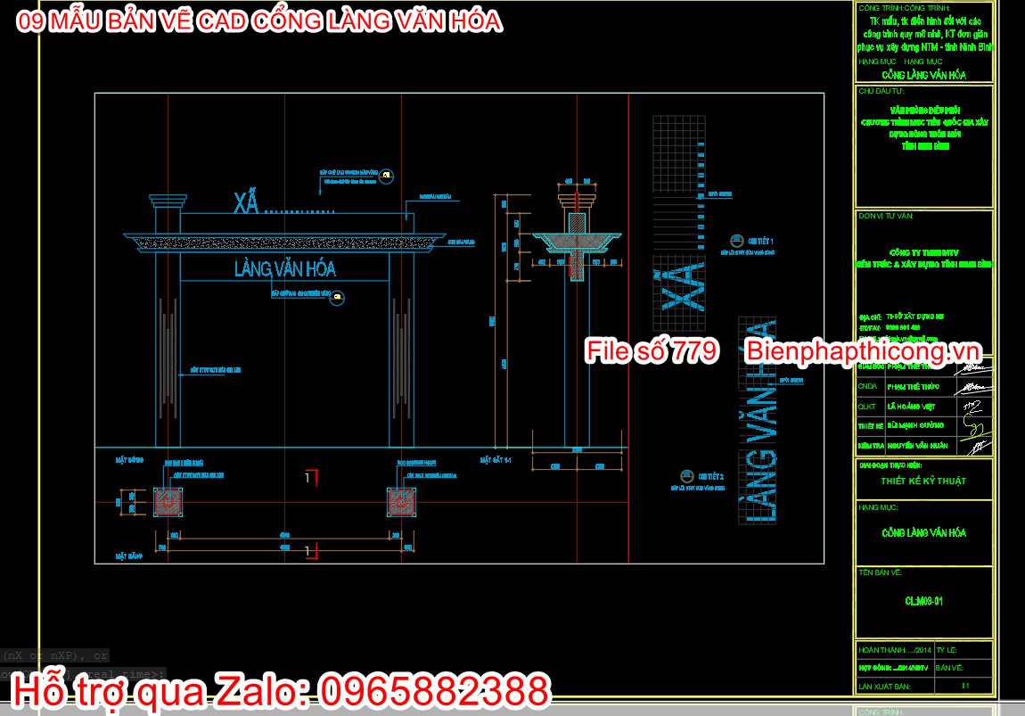 File cad thiết kế cổng làng đẹp.