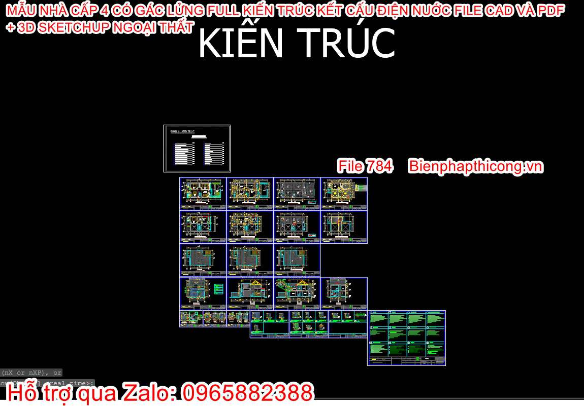 Hstk kiến trúc nhà cấp 4 mái thái có gác lửng 8m x 13m.