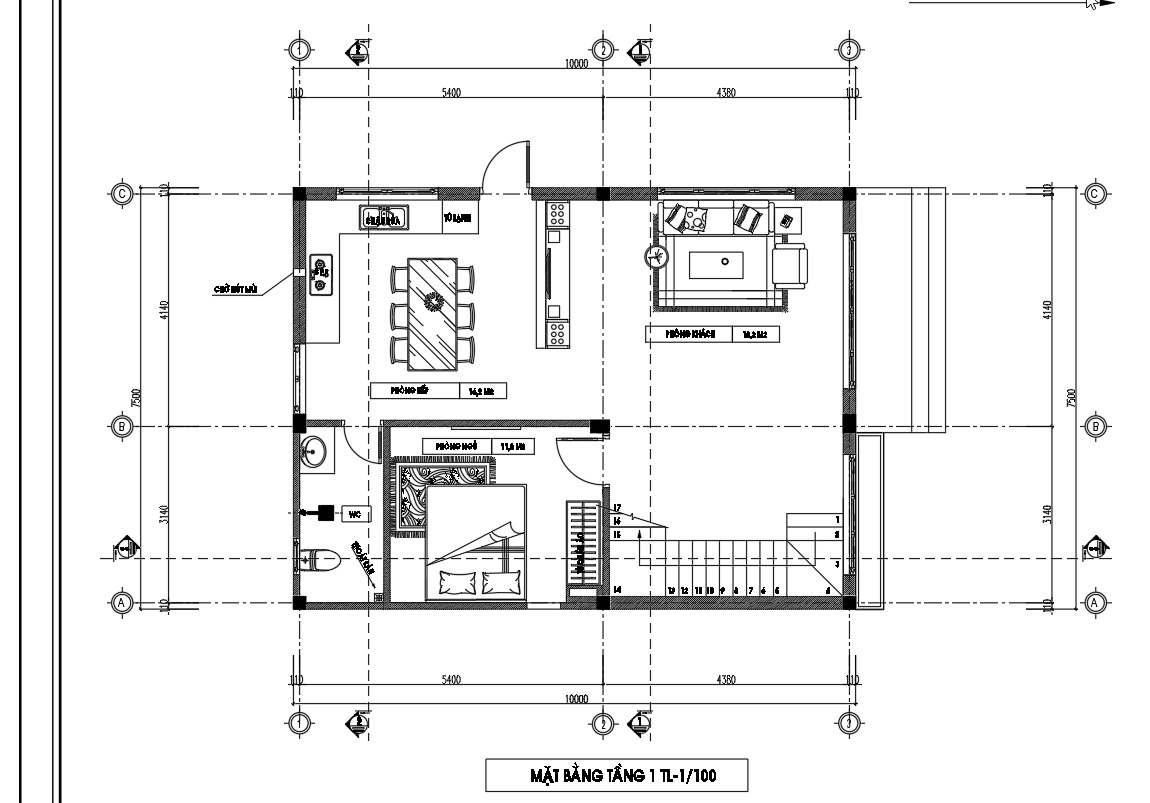 Mặt bằng thiết kế nhà phố 2 tầng 7,5m x 10m hiện đại.