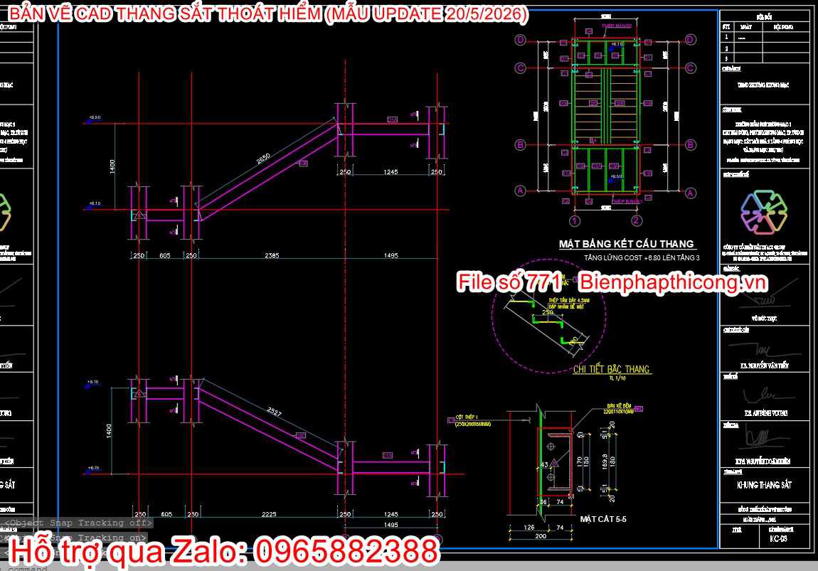 Mẫu thiết kế khung thang sắt cad.