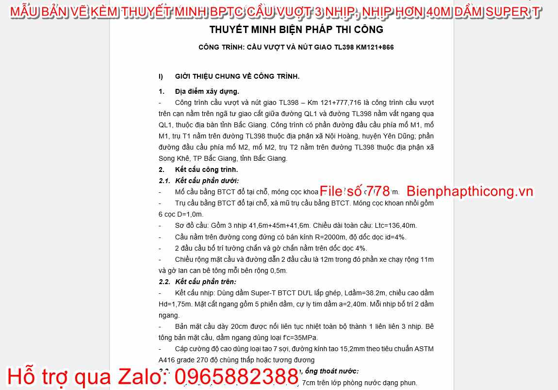 Thuyết minh biện pháp thi công cầu vượt 3 nhịp hơn 40m.