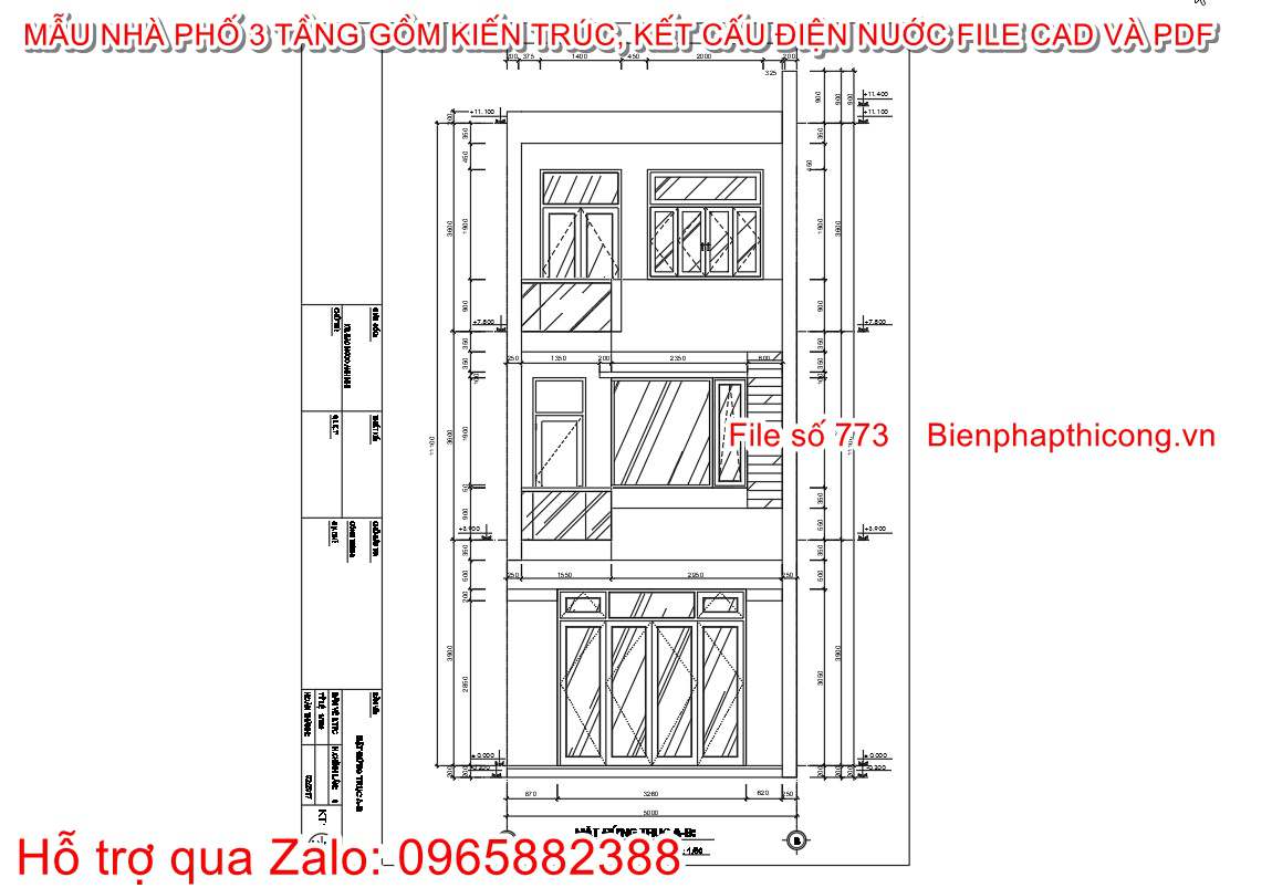 Mặt đứng công trình nhà phố 3 tầng 5m x 15m.