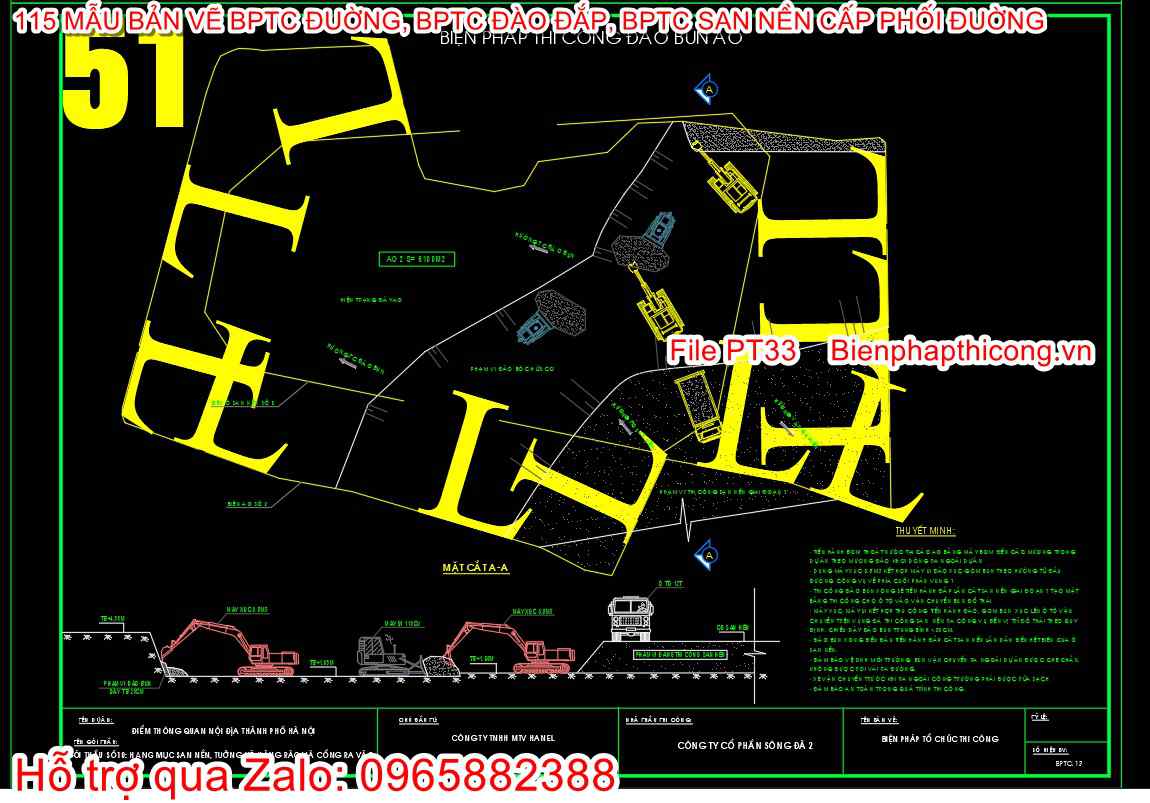 Bản vẽ biện pháp thi công đào bùn ao.