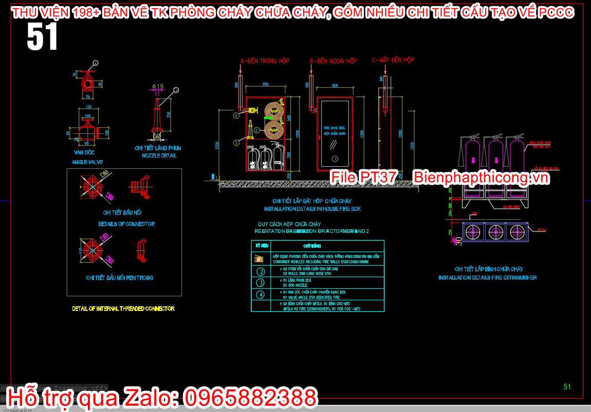 Bản vẽ chi tiết lắp đặt hộp chữa cháy cad.