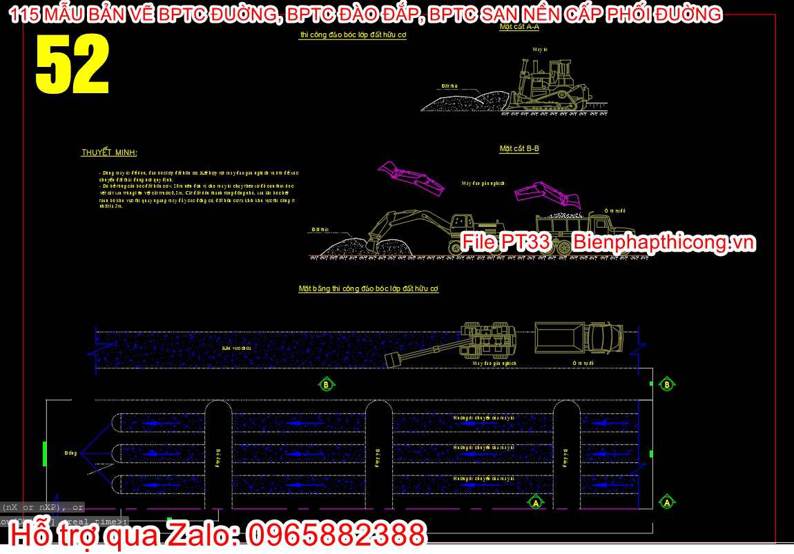 Bản vẽ biện pháp thi công đào bóc lớp đất hữu cơ.