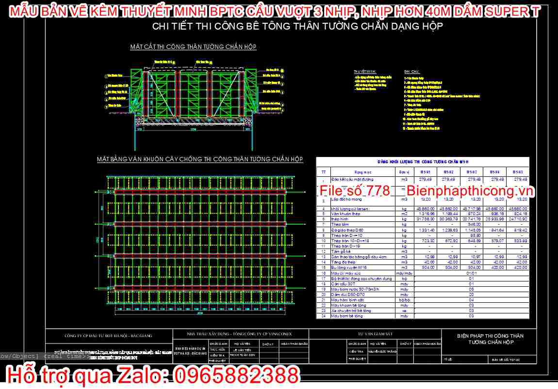 Biện pháp thi công thân tường chắn dạng hộp.