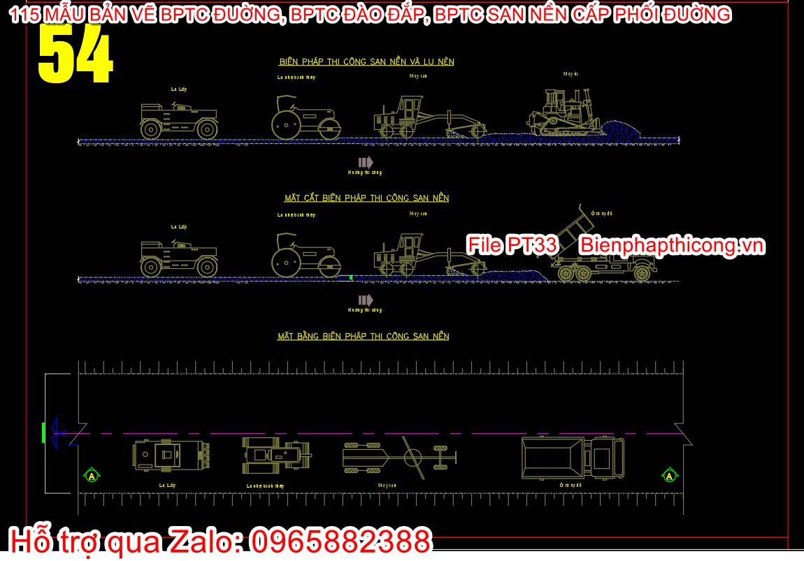 Bản vẽ biện pháp thi công san nền và lu nền cad.