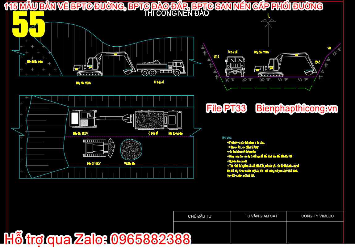 Bản vẽ biện pháp thi công nền đào đường cad.