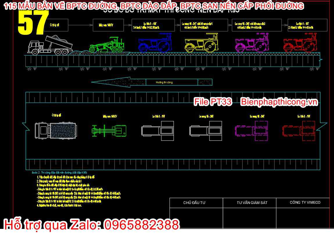 Mẫu biện pháp sơ đồ bố trí máy thi công nền đắp K95.