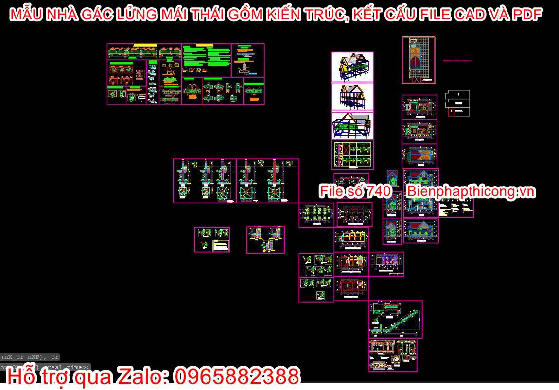 Bản vẽ xây dựng nhà mái thái gác lửng mặt tiền 7m x 17,3m.