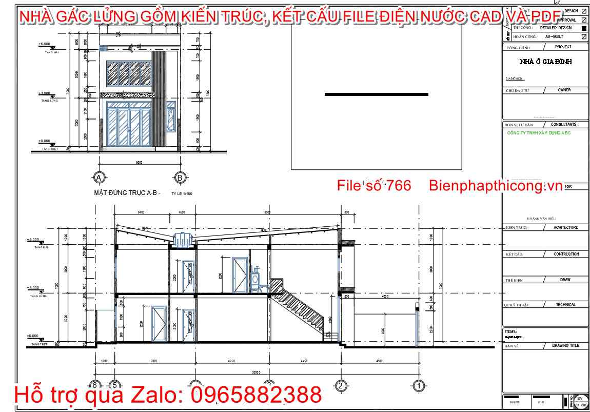 File autocad mặt đứng mặt đứng nhà 1 trệt 1 lửng 5m x 14m.
