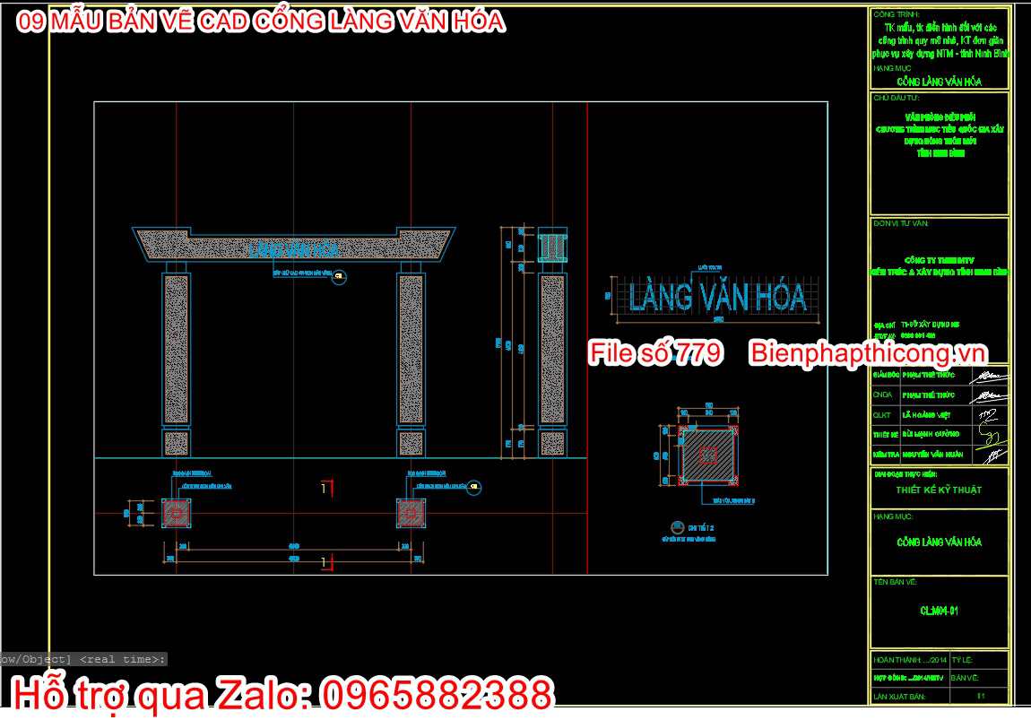 File autocad mẫu cổng làng cad đẹp.