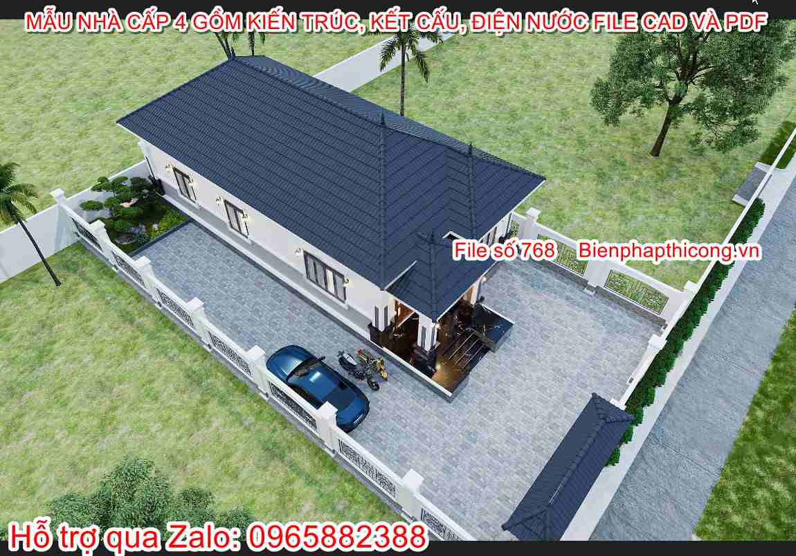 File cad bản vẽ nhà mái nhật 3 ngủ 8,2m x 16,5m.