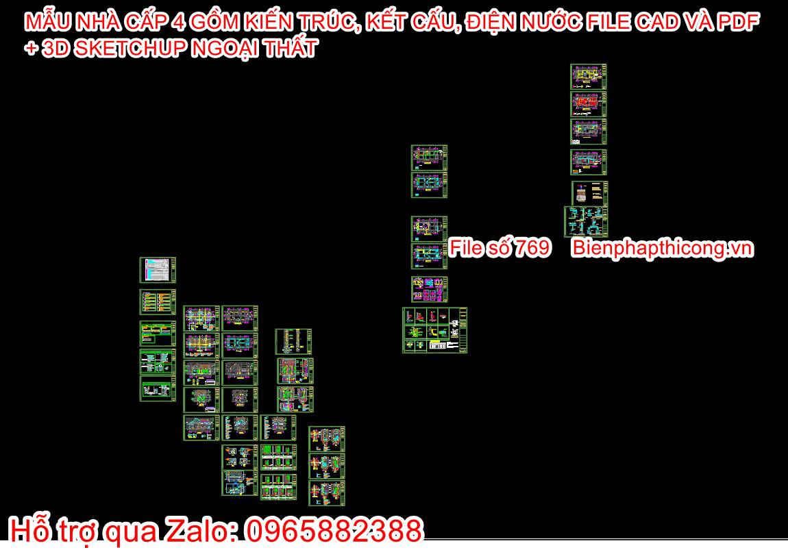 Phần kiến trúc cad nhà mái thái 1 tầng 7m x 17,7m 3 ngủ.