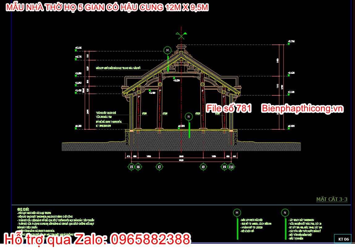Tải bản vẽ cad nhà thờ họ 5 gian có hậu cung.