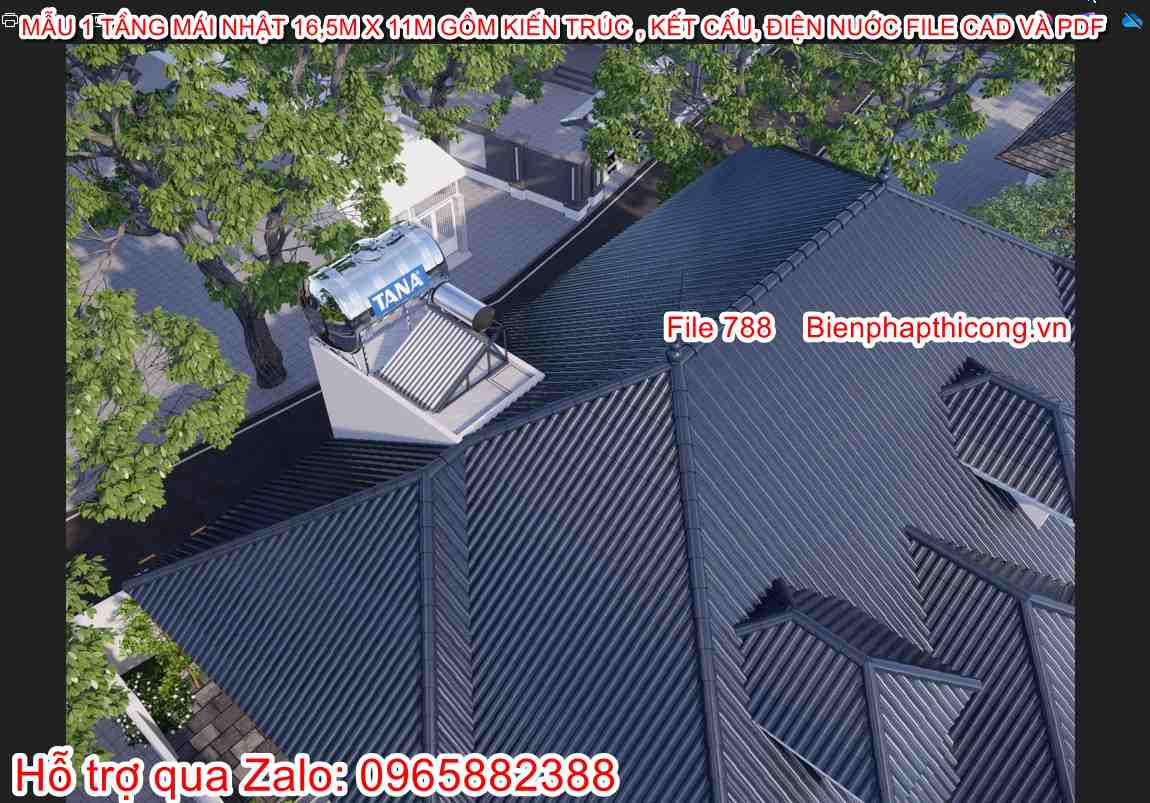 Tải file thiết kế nhà 1 tầng mái nhật 3 ngủ đẹp.