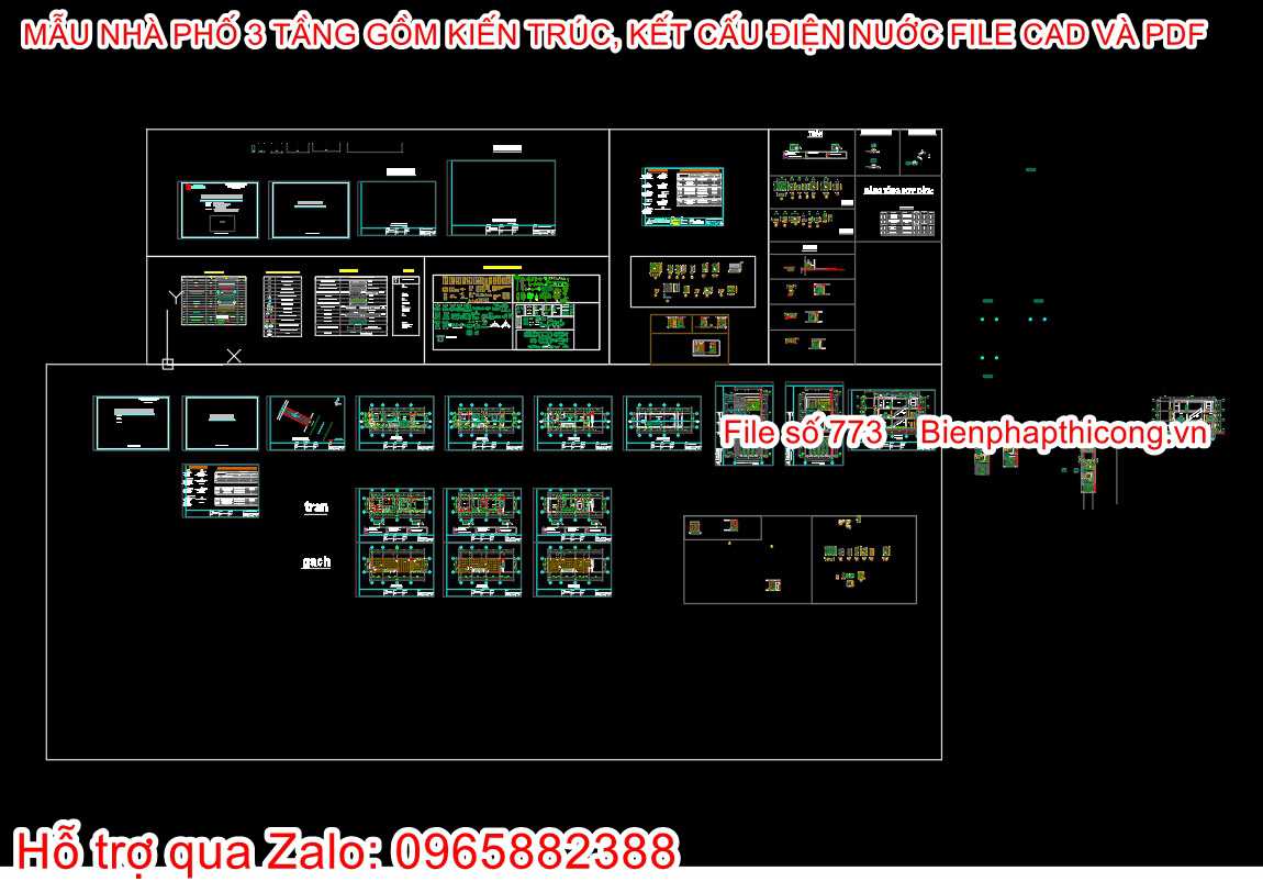 Bản vẽ kiến trúc nhà phố 3 tầng 5m x 15m.