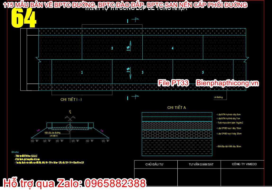Bản vẽ biện pháp trình tự thi công lớp bê tông nhựa.