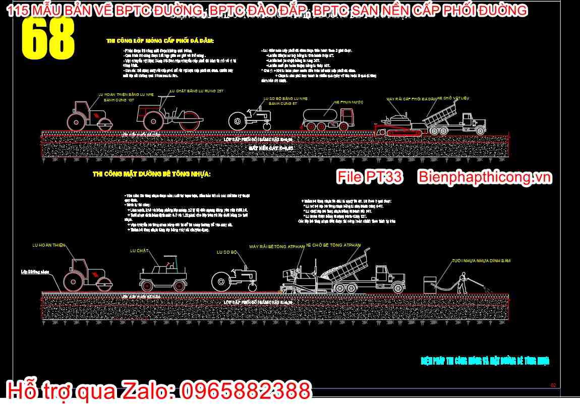 Bản vẽ biện pháp thi công móng và mặt đường bê tông nhựa.