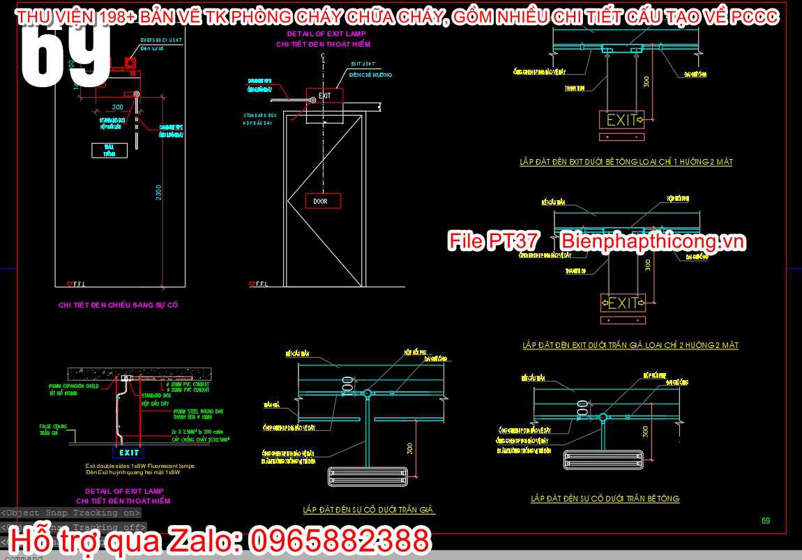 Bản vẽ cad pccc đèn exit dưới trần.