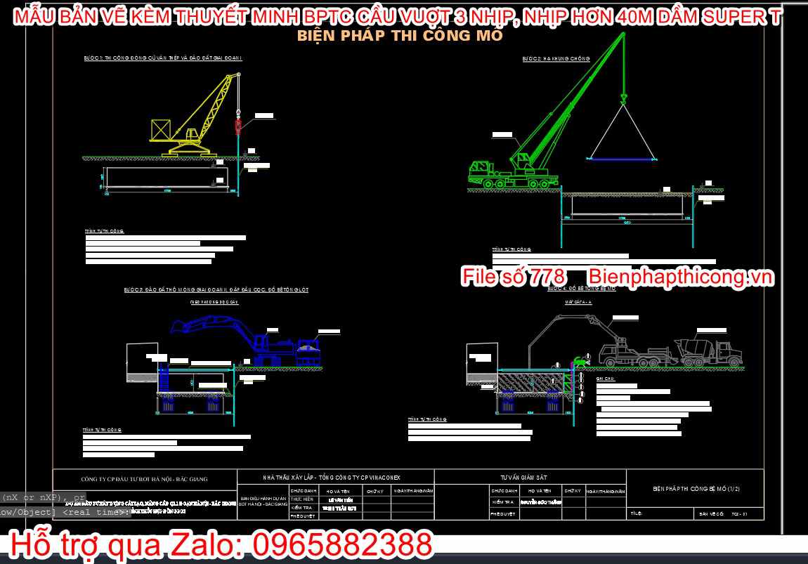 Bản vẽ biện pháp thi công mố cầu vượt cad.