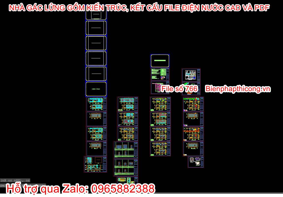 Bản vẽ cad phần kiến trúc nhà gác lửng 5m x 14m.