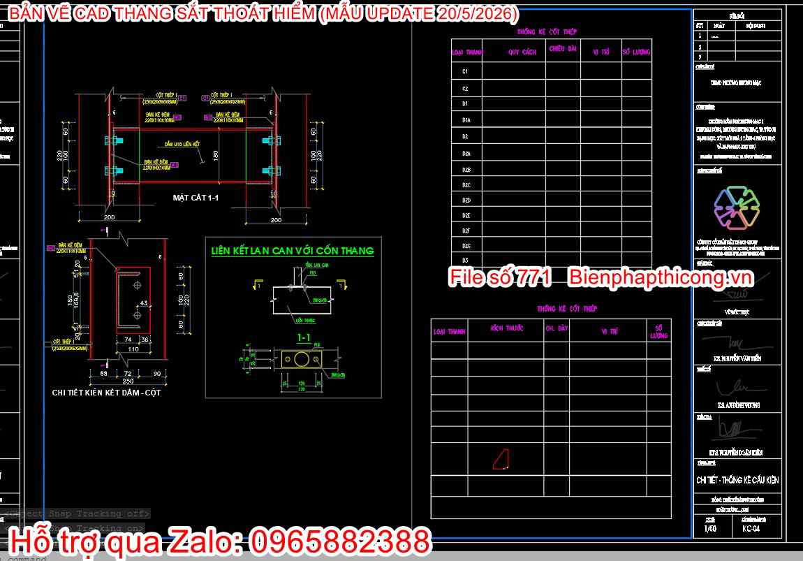 Chi tiết cad thang sắt thoát hiểm.