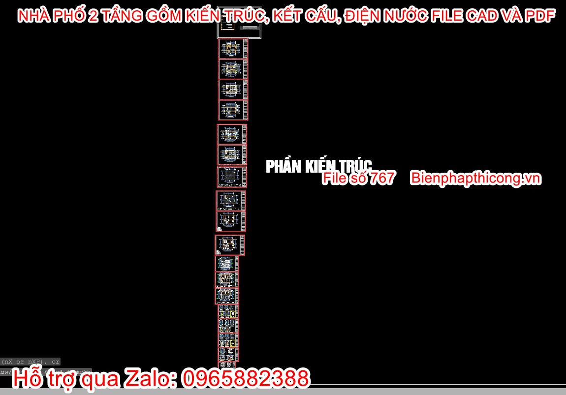 Bản vẽ xây dựng nhà phố 2 tầng 8m x 9m cad.