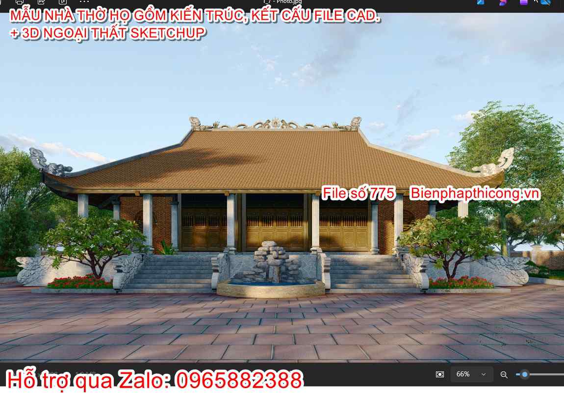 Download bản vẽ cad nhà thờ họ 5 gian 9,2m x 15,8m.