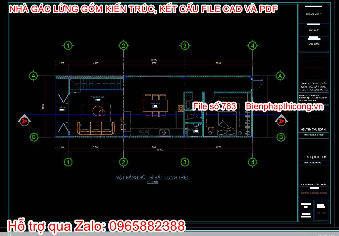 Mặt bằng tầng 1 nhà gác lửng 900 triệu cad.
