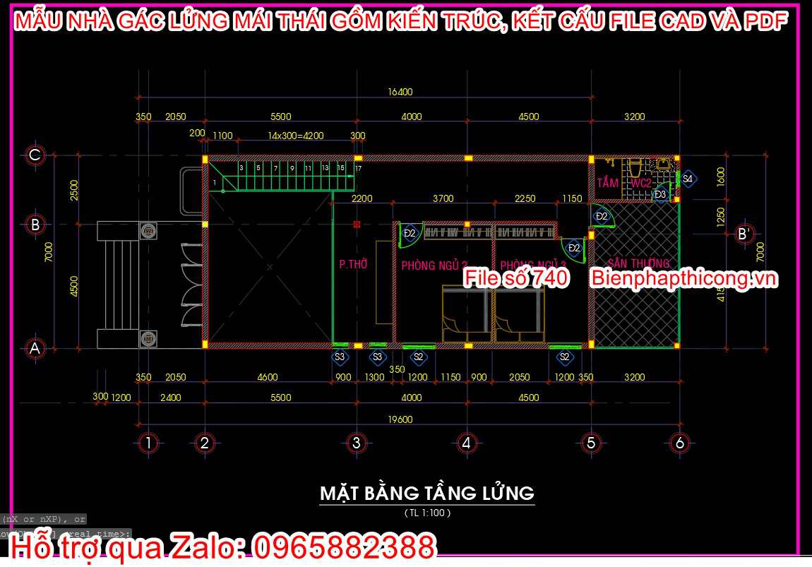 Mặt bằng tầng lửng nhà gác lửng 3 ngủ đẹp.