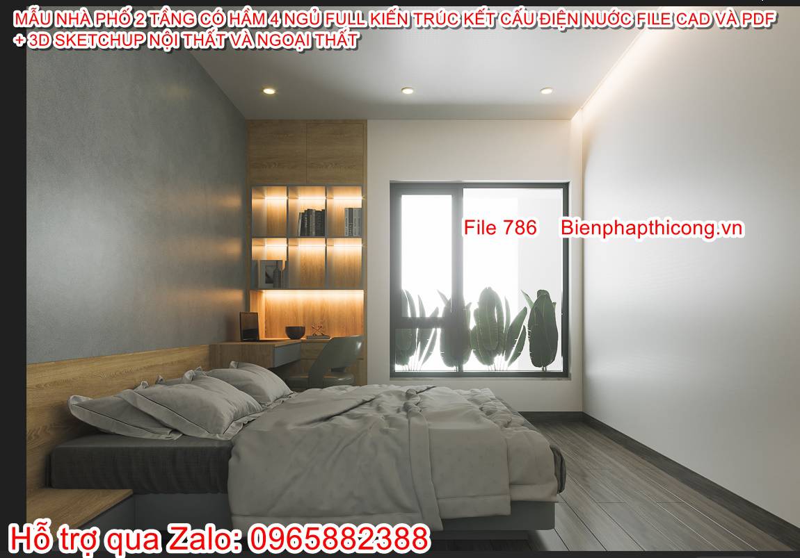 Phối cảnh phòng ngủ nhà 2 tầng 6,7m x 22,5m.