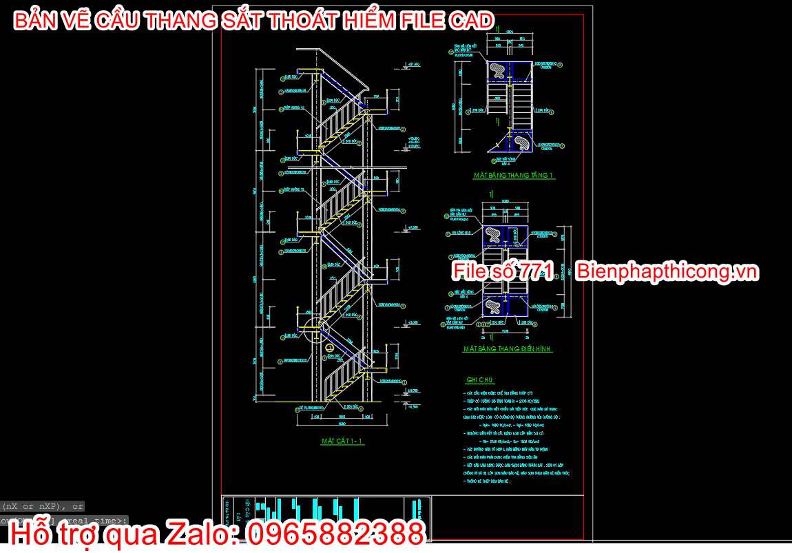 Tải bản vẽ cad cầu thang thép thoát hiểm.