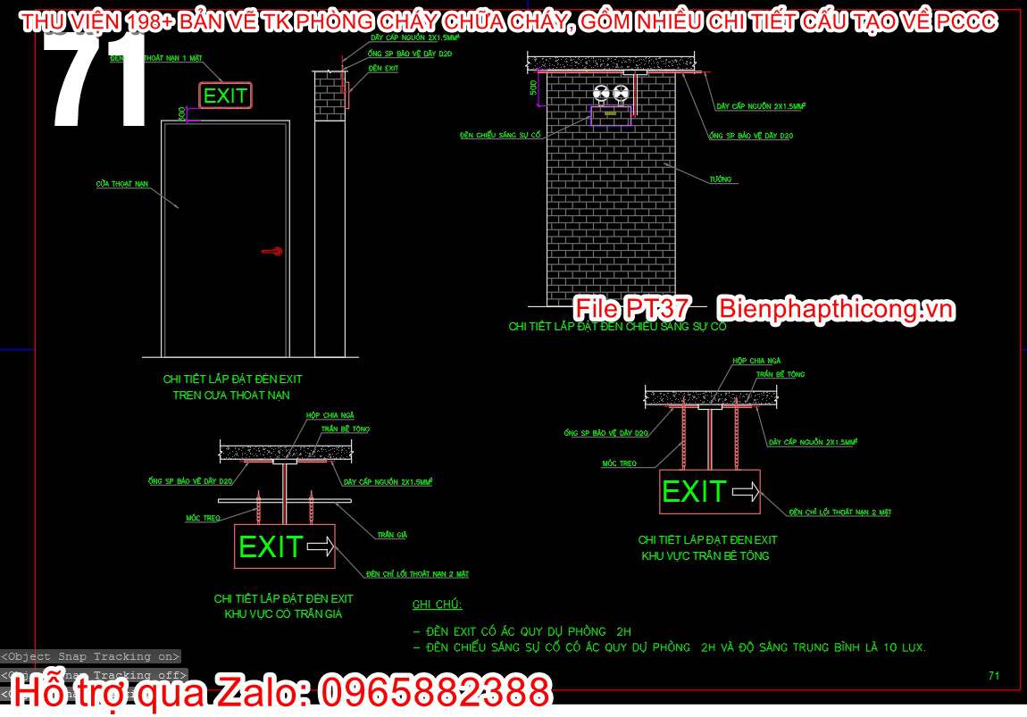 Chi tiết lắp đặt đèn exit trên cửa thoát nạn.