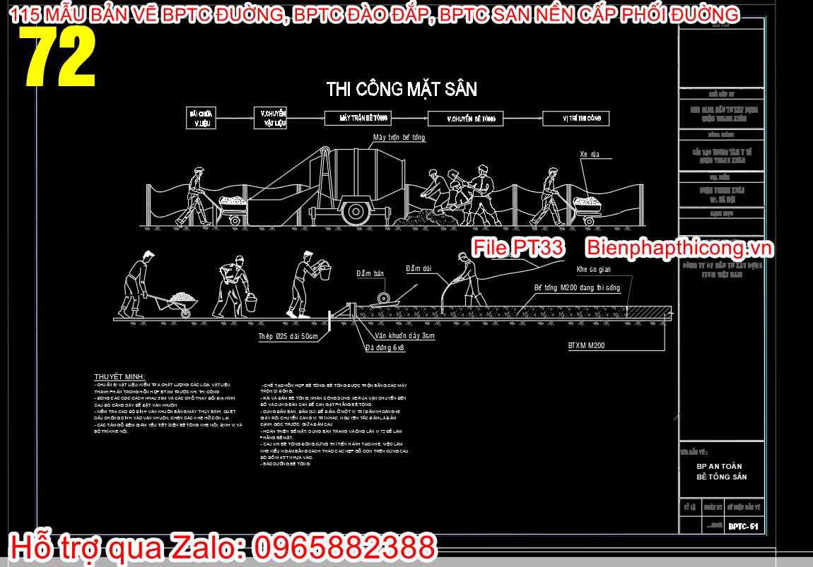 Bản vẽ biện pháp thi công mặt sân cad.
