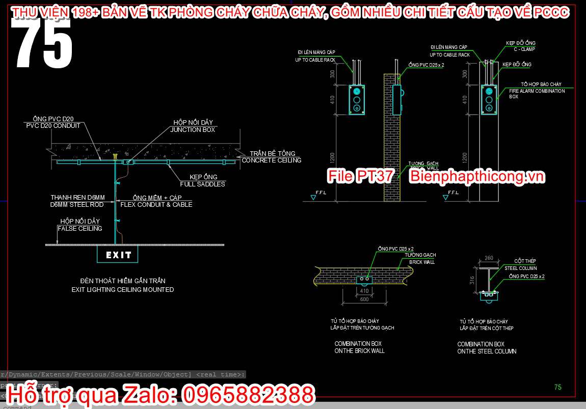 Bản vẽ cad đèn thoát hiểm gần trần pccc.