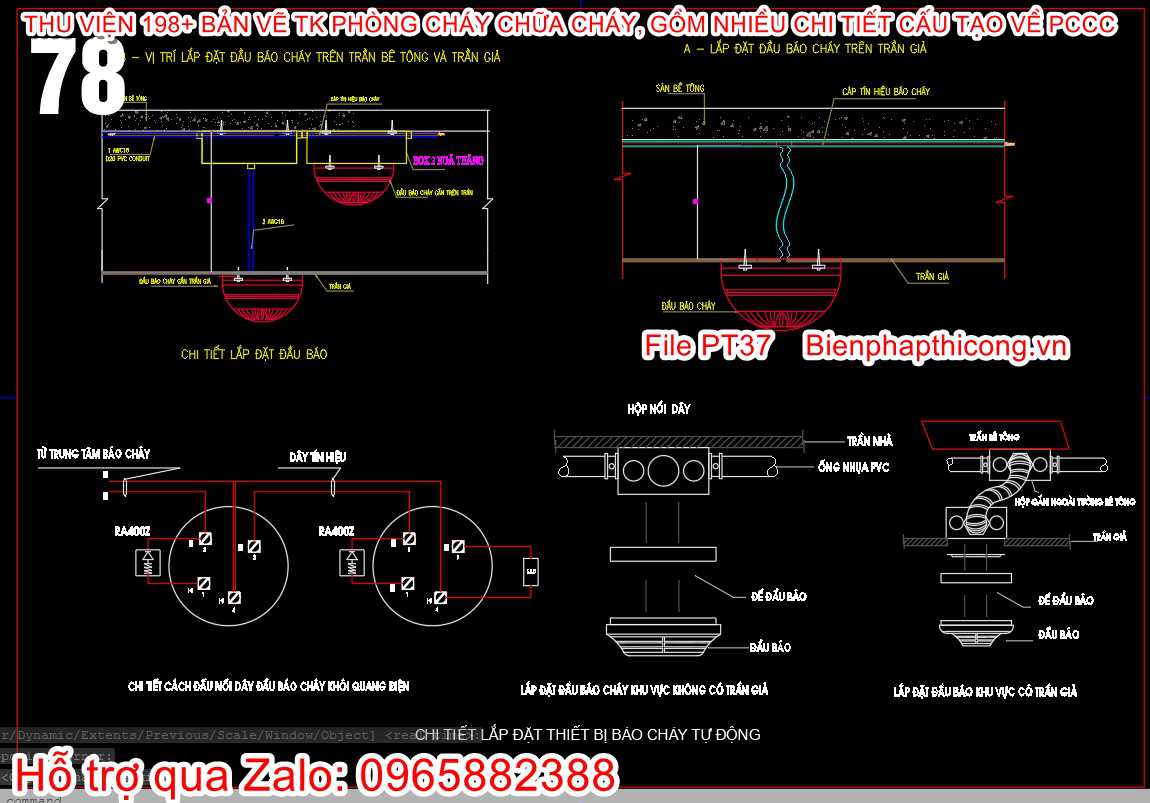 Chi tiết lắp đặt thiết bị báo cháy tự động cad.