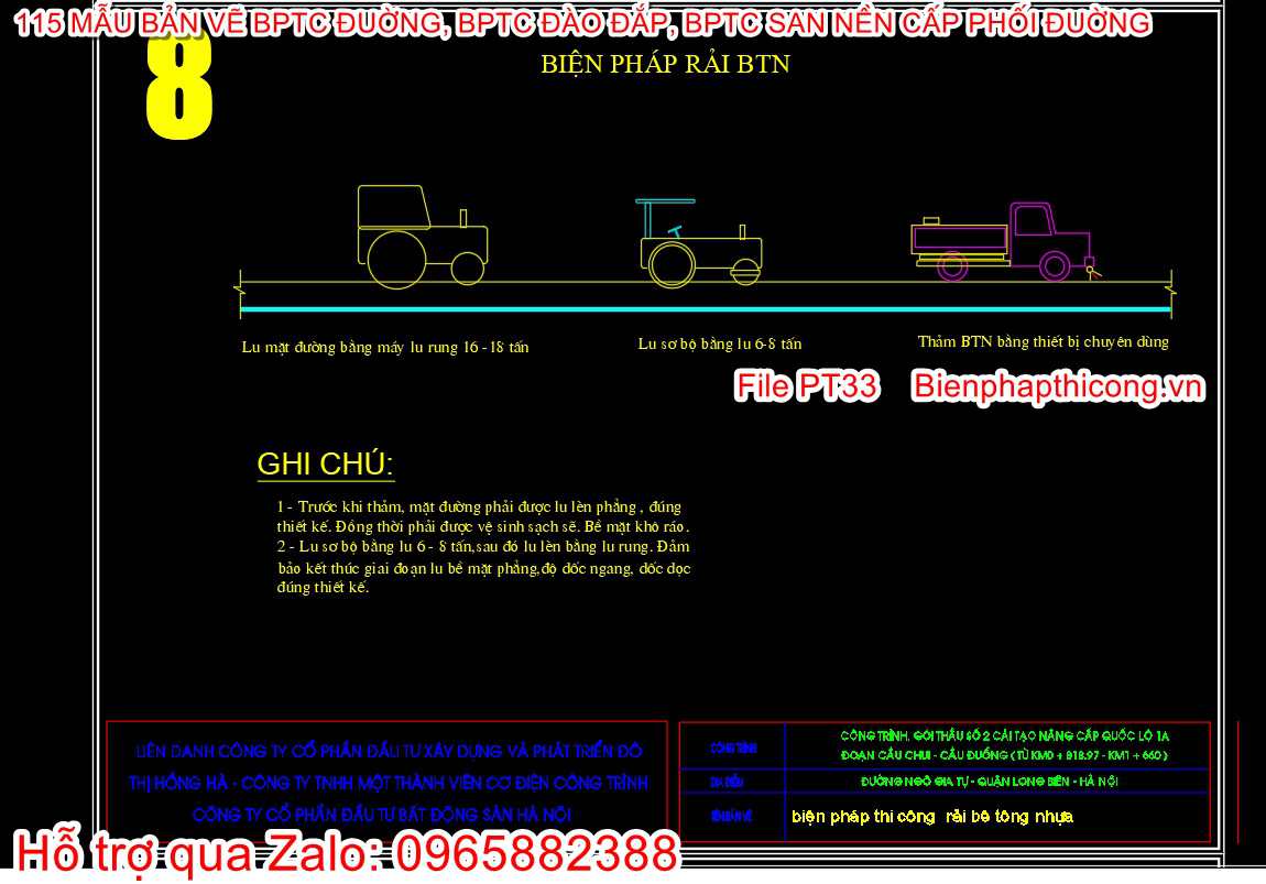 Bản vẽ biện pháp thi công rải bê tông nhựa cad.