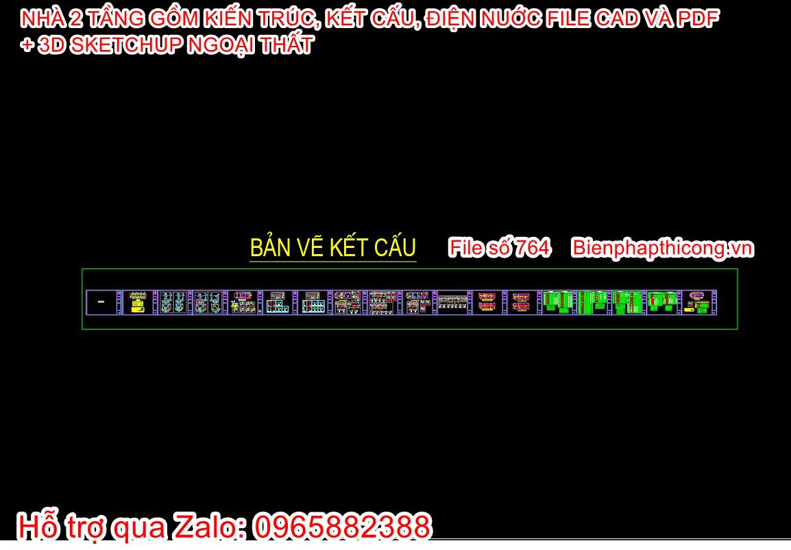Bản vẽ kết cấu nhà ống 2 tầng mặt tiền 5m x 18m cad.