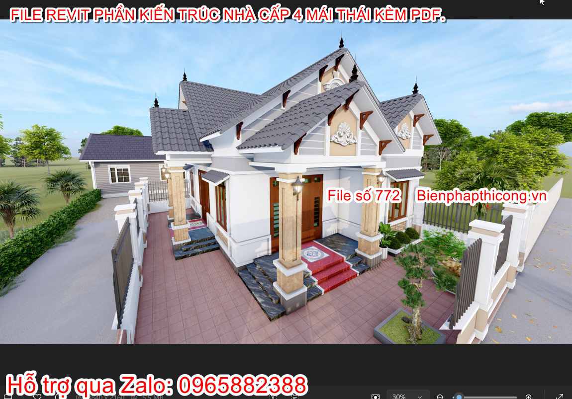 Download file revit thiết kế nhà cấp 4 3 ngủ 9m x 13m.