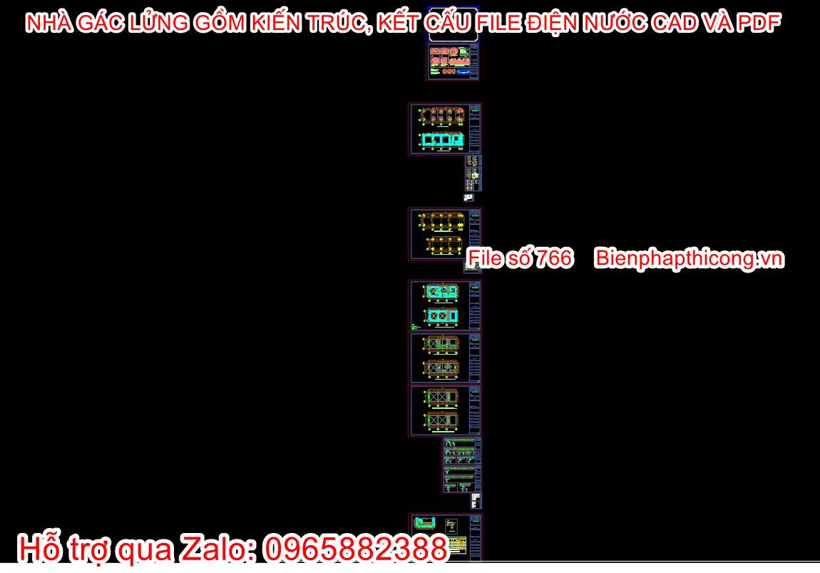 File cad thiết kế phần kết cấu nhà gác lửng mặt tiền 5m x 14m.