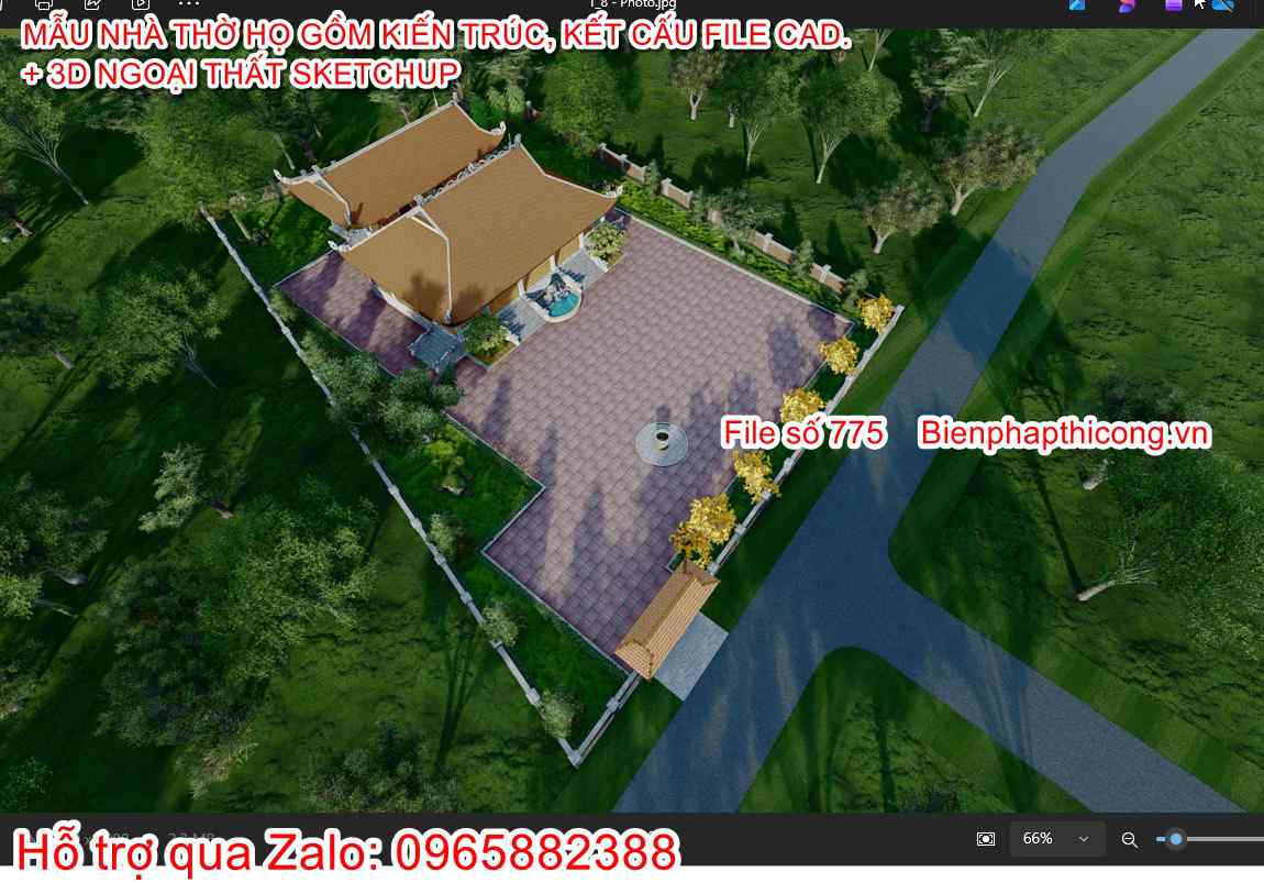 File thiết kế nhà thờ họ 5 gian 9,2m x 15,8m.