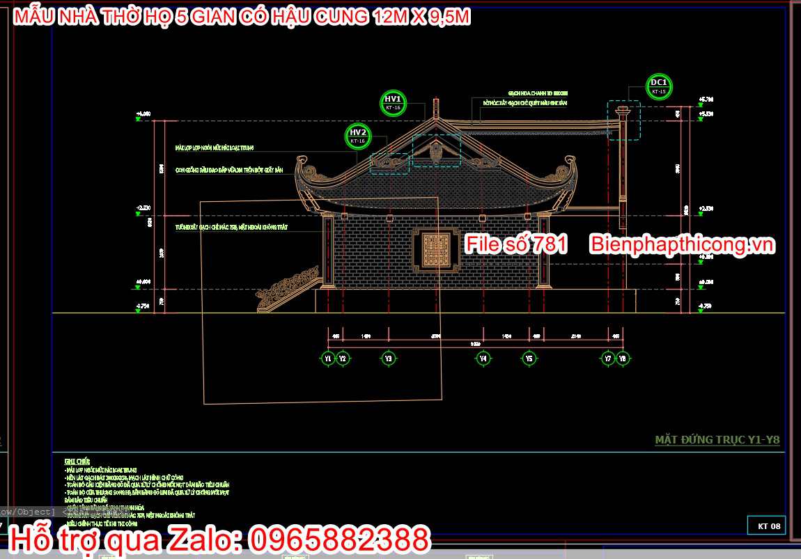 File thiết kế nhà thờ họ 5 gian cad đẹp.