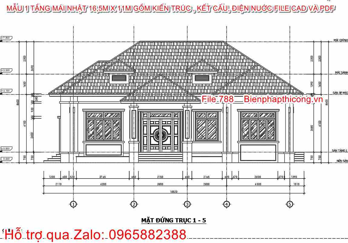 Mặt đứng công trình nhà cấp 4 mái nhật 3 ngủ đẹp.