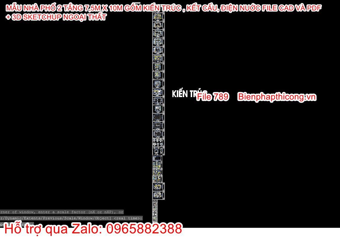 Phần kiến trúc cad nhà phố 2 tầng 7,5m x 10m 3 ngủ.