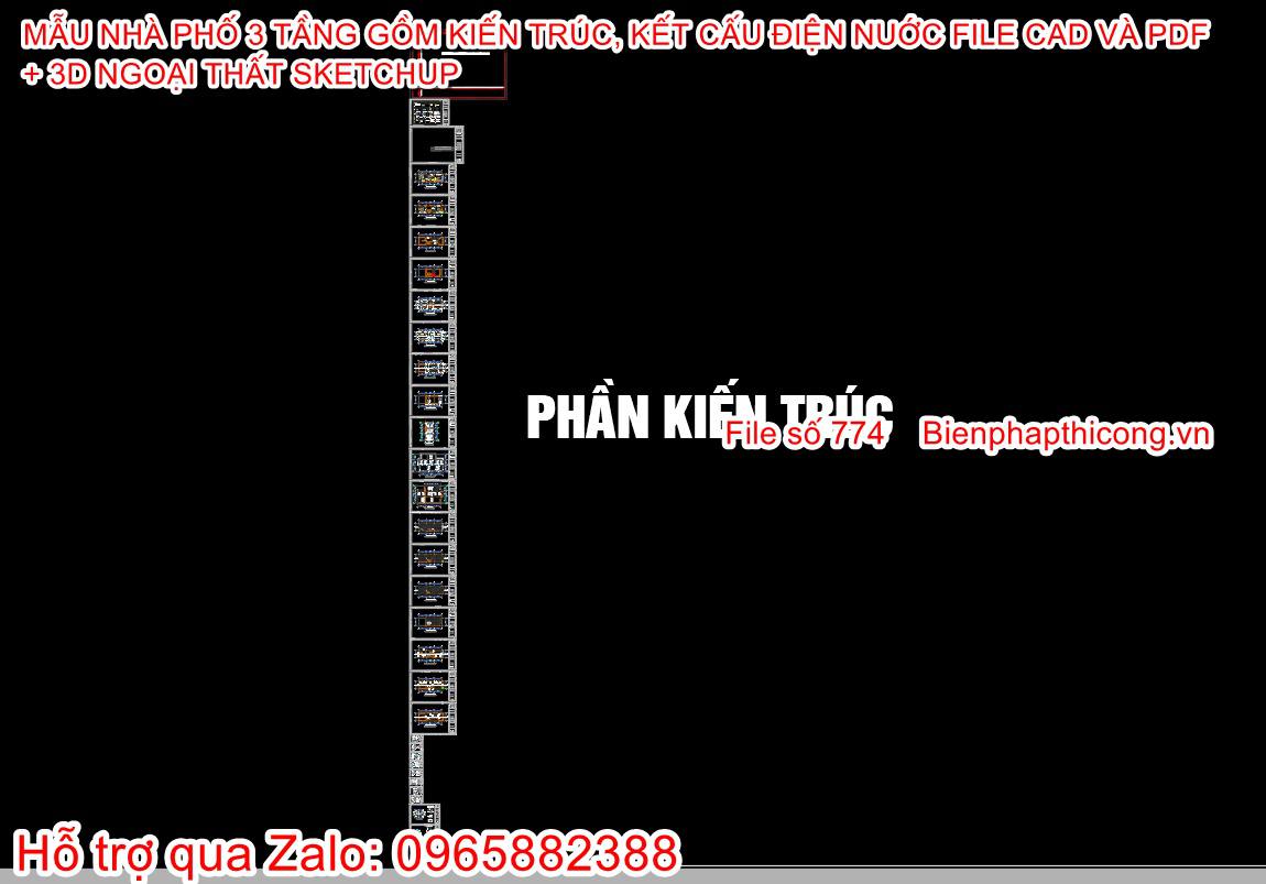 Phần kiến trúc file dwg nhà 3 tầng 4,7m x 14,3m.