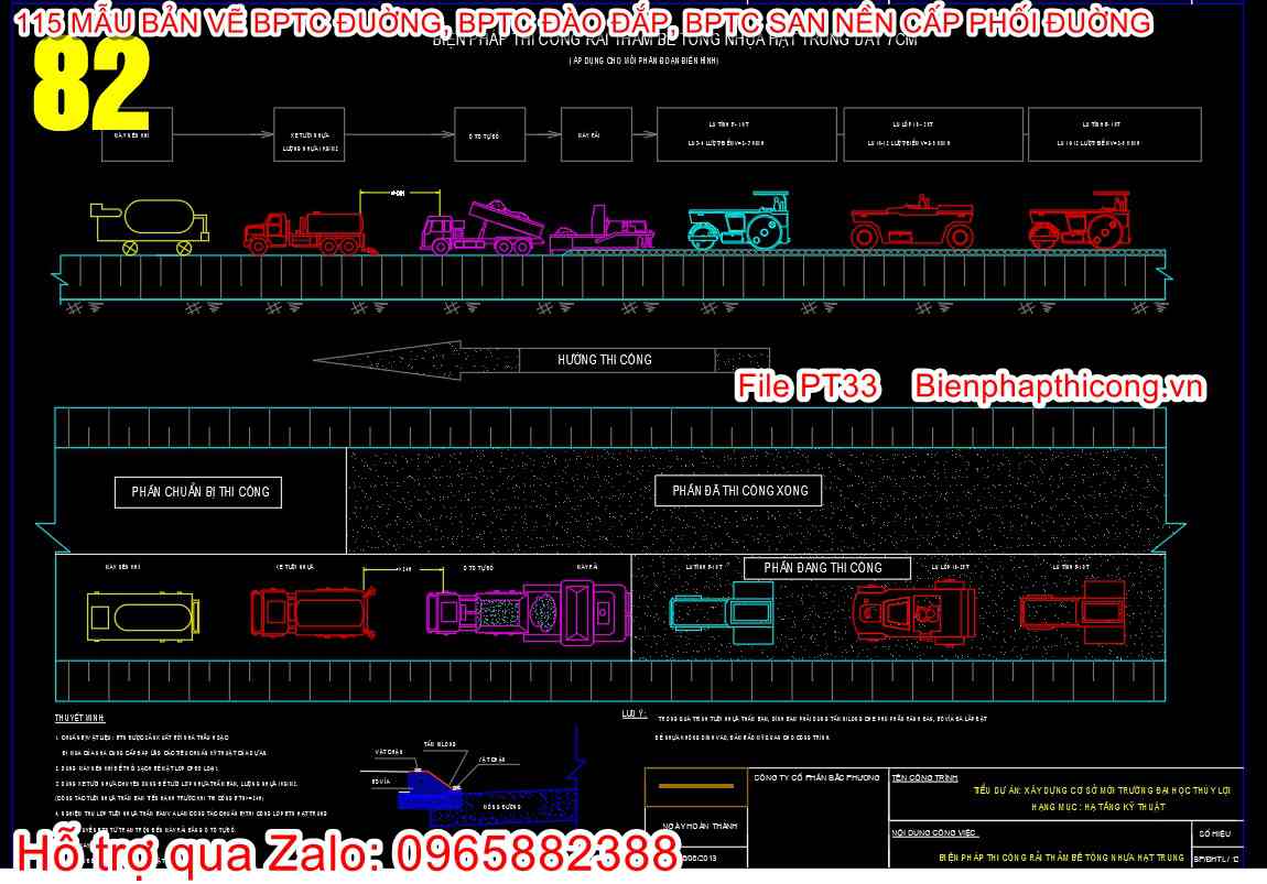 Bản vẽ biện pháp thi công rải thảm bê tông nhựa hạt trung.