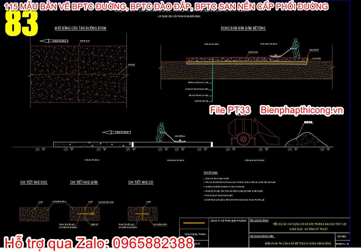 Bản vẽ biện pháp thi công đổ bê tông xi măng nền đường.