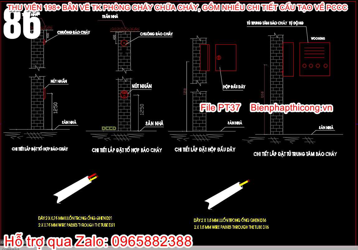 Bản vẽ pccc chi tiết lắp đặt tổ hợp báo cháy.
