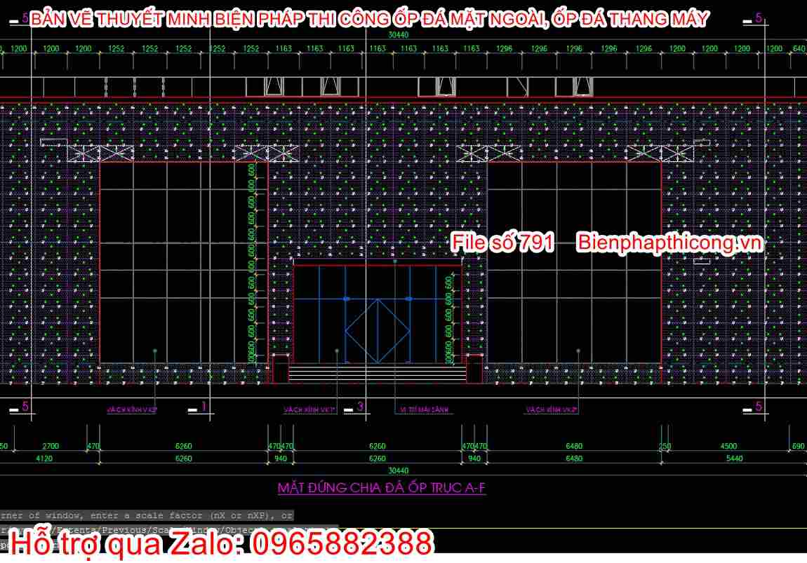 Bản vẽ chia đá ốp trục cad.